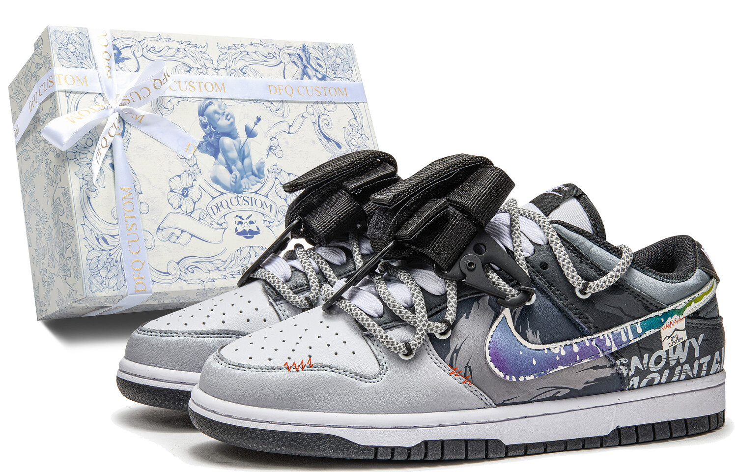 

Кроссовки Nike Dunk Skateboarding Shoes Women's Low-top Grey/black, черный/серый