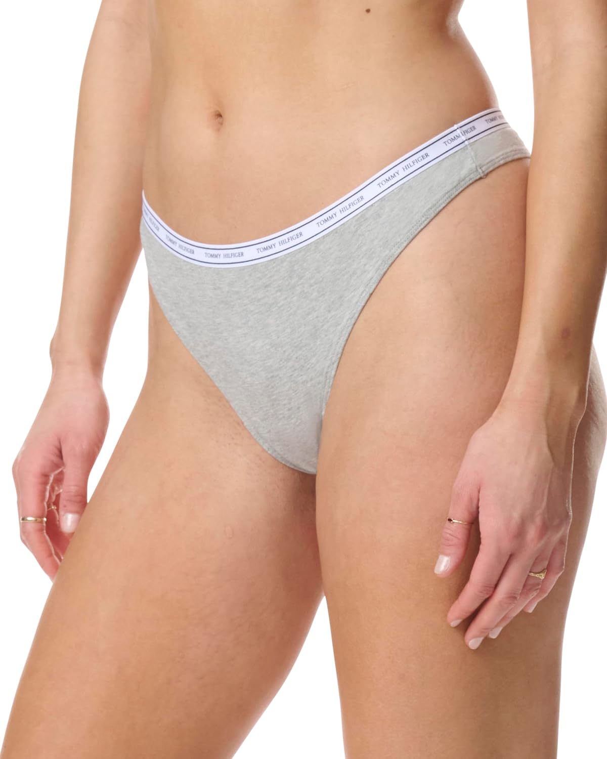 Женские классические хлопковые стринги Tommy Hilfiger с логотипом, 5 шт., Mini Palm Leaves/Bright White/Heather Grey/Sky Capintain/Sky Captain Stripe — фото 4