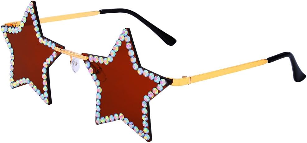

Солнцезащитные очки Woeoe без оправы в форме звезды, хрустальные солнцезащитные очки для женщин, стильные очки с пентаграммой, аксессуар для костюмированной вечеринки, Brown