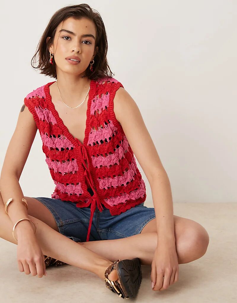

Жилет ASOS DESIGN с открытой строчкой и завязкой спереди, разноцветный
