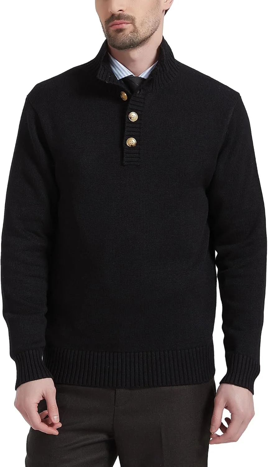 

Мужской пуловер Kallspin из шерстяной смеси Midweight с воротником-стойкой и застежкой на четверть