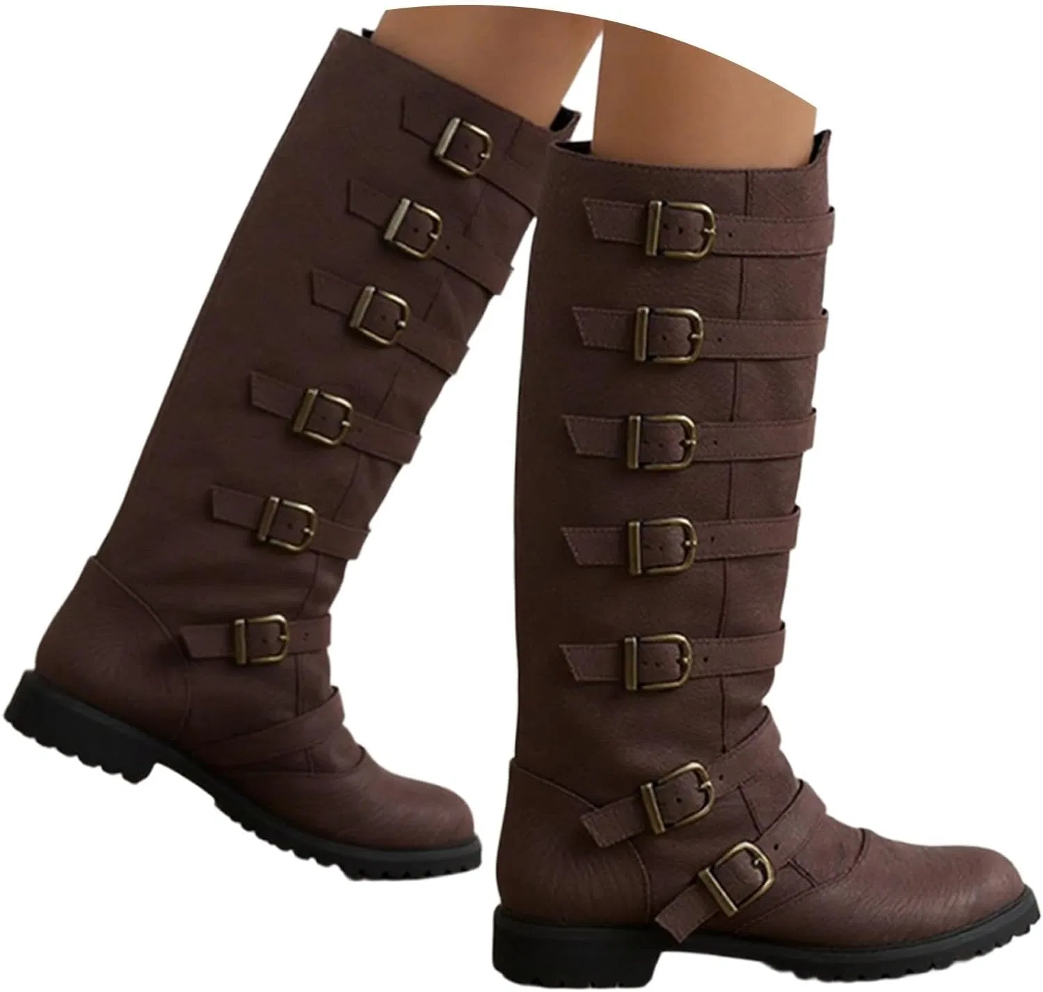 Ботинки Compatible with Motorrad Männer 47 Festliche, partytaugliche Kniehohe Stiefel mit Gürteldetail niedrigem Absatz für modische, mittelhohe Stiefel Winter Schuhe Damen Sportlich WVONIF, Braun