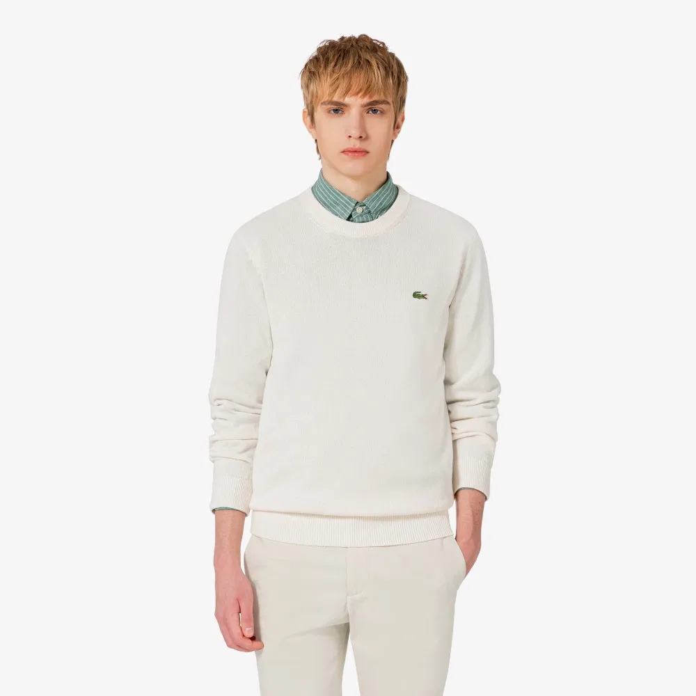 Мужской кремовый пуловер с длинным рукавом и круглым вырезом от Lacoste