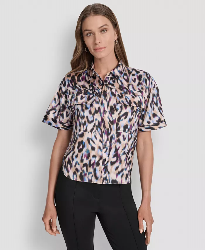 

Женская рубашка Camp с напечатанным карманом и клапаном DKNY, коричневый