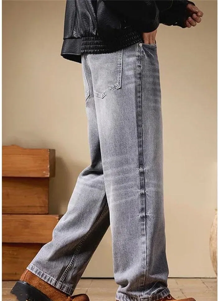 Джинсы свободные Men Washed Baggy Jeans, серый — фото 3