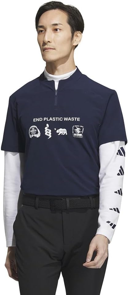 

Мужская поло-рубашка adidas Golf с высоким воротником и многослойным графическим принтом EPW, длина рукавов, эластичная ткань, темно-синий цвет, университетский темно-синий