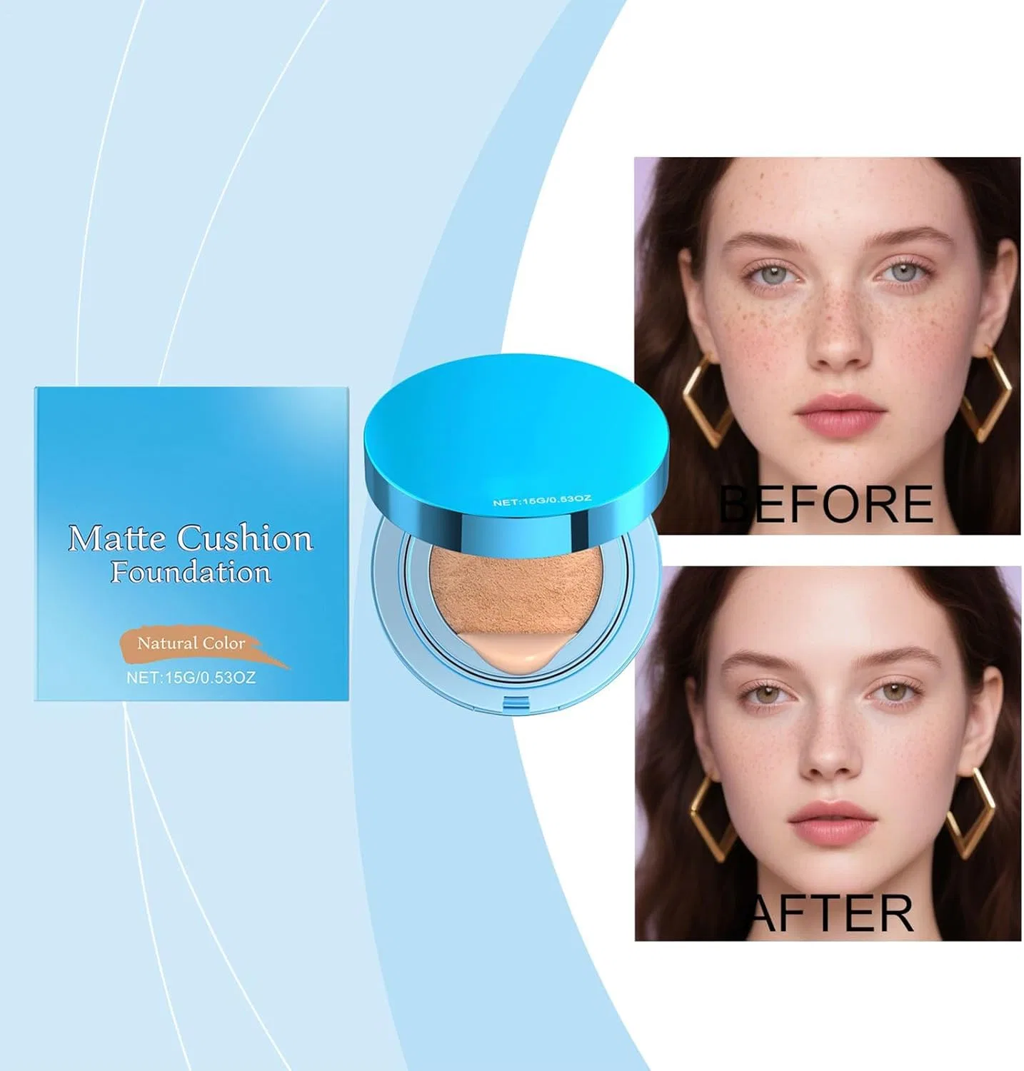 Тональная основа Cushion Foundation, матовое покрытие, No brand, 15 г, Nature — фото 2