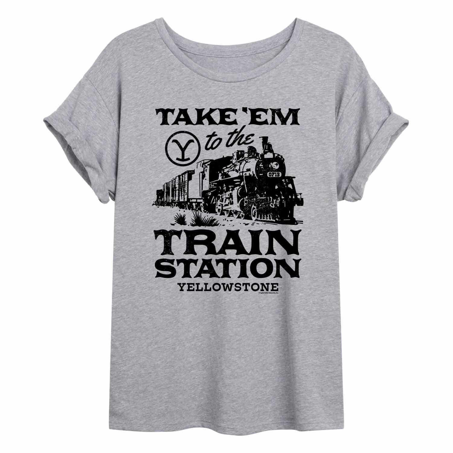

Струящаяся футболка Yellowstone для юниоров с надписью Take 'Em To The Train Station Licensed Character