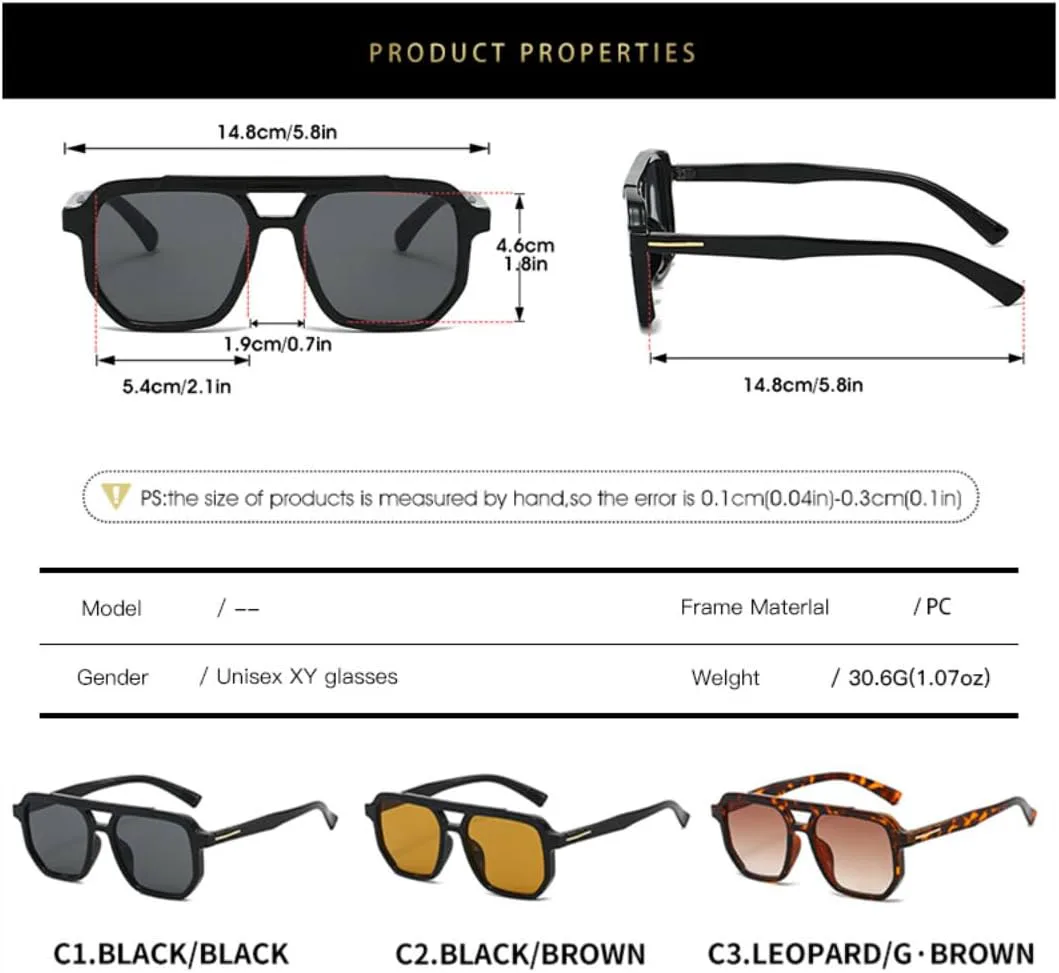 

Двусторонние квадратные солнцезащитные очки для мужчин и женщин, с декоративной окантовкой, подходящие для защиты от солнца UATXTAU, Leopard Gradient Tea