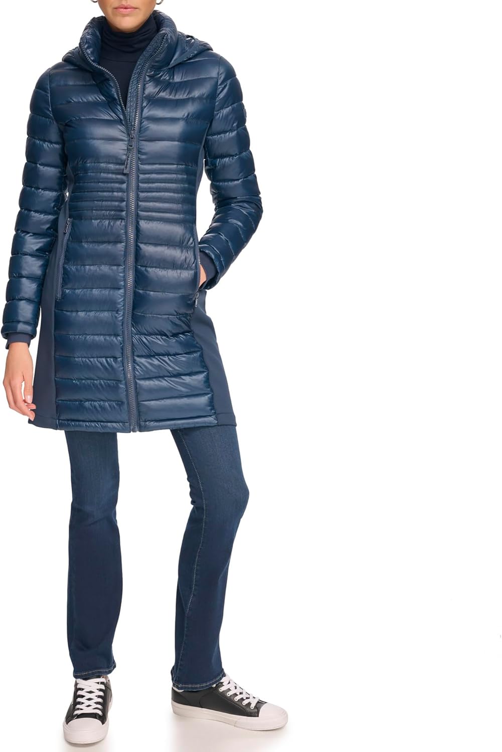 

Calvin Klein Женская длинная легкая пуховая куртка, Light-weight Shine Slate Blue