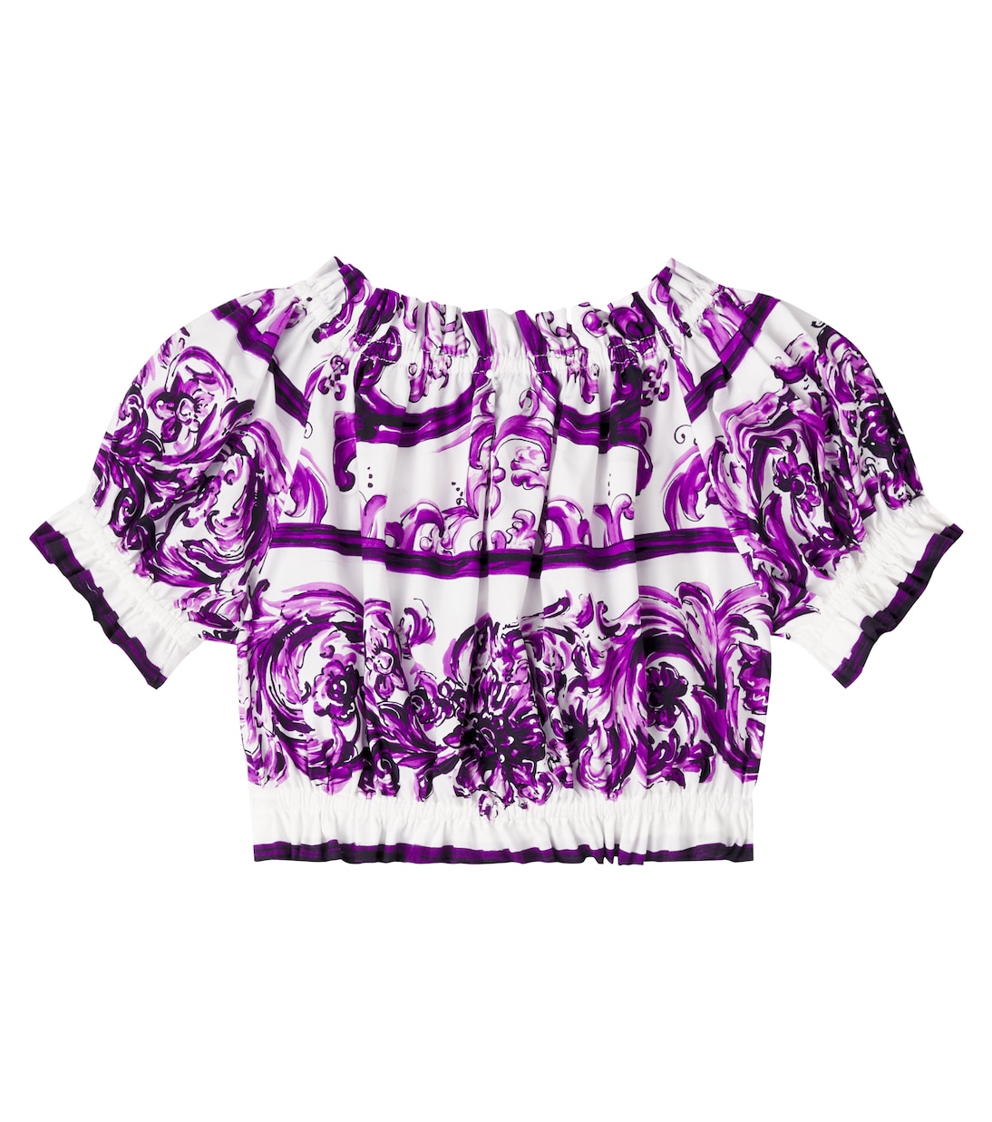 Блузка из поплина с принтом майолика Dolce&Gabbana Kids, Maiolica 3L Viola — фото 4