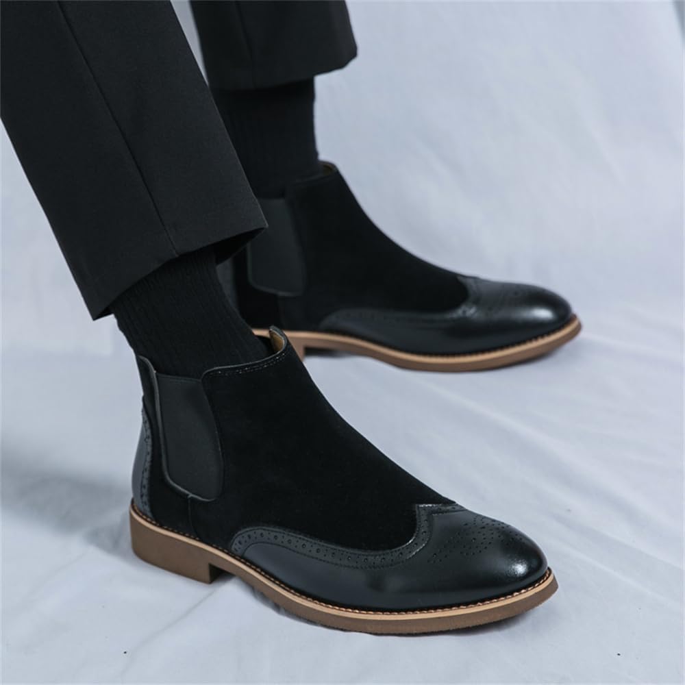 Мужские ботинки Chelsea Ankle с брогом, ретро-заостренные, плотные ботинки на каблуке Abborora, черный — фото 3