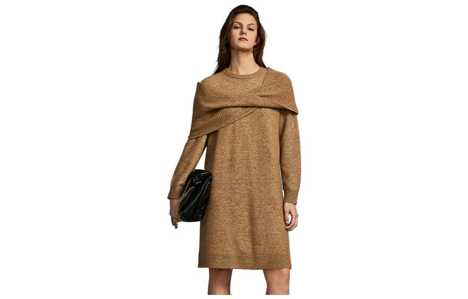 

ELLE Длинная юбка с длинными рукавами для женщин осень coffee