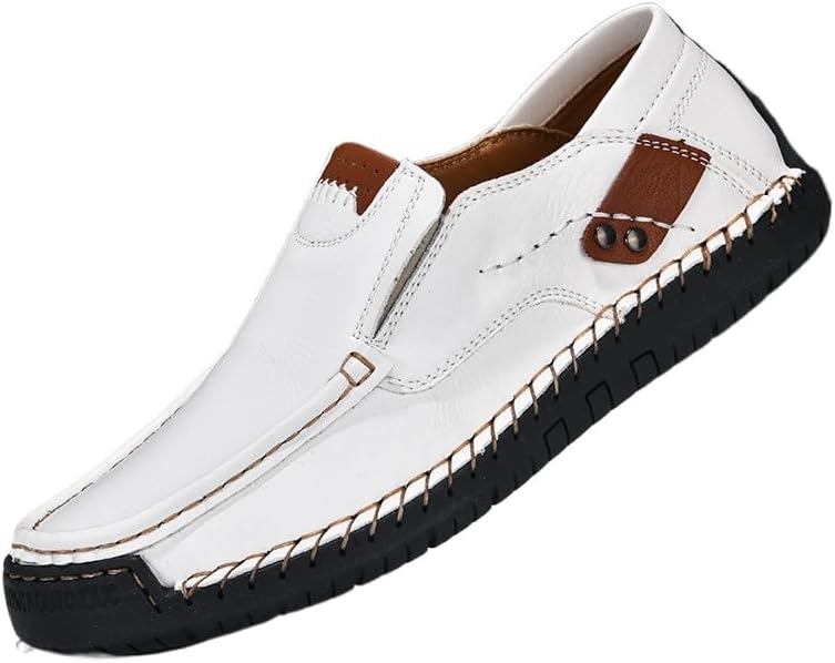 

Мужские мягкие удобные слипоны TOY без шнурков, ходовые туфли для мужчин, кожаные повседневные слипоны, комфортные дышащие походные ботинки для трекинга Soft Time Toy, белый