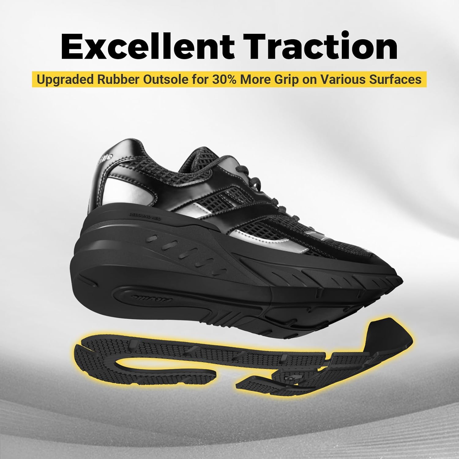 Мужские кроссовки FitVille Extra Wide Walking Shoes Wide Wide Retro Sneakers Non-Slip Cross Trainers with Arch Support for Flat Foots Plantar Fasciitis - Rebound NEO V6, черный — фото 4