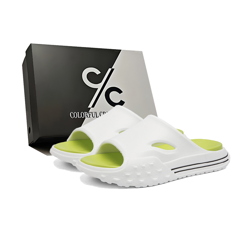 

Мужские сандалии-слайдеры из ЭВА, тихие, противоскользящие, с амортизацией и запахом. Коробка для мужчин Colorful Creations, White Green
