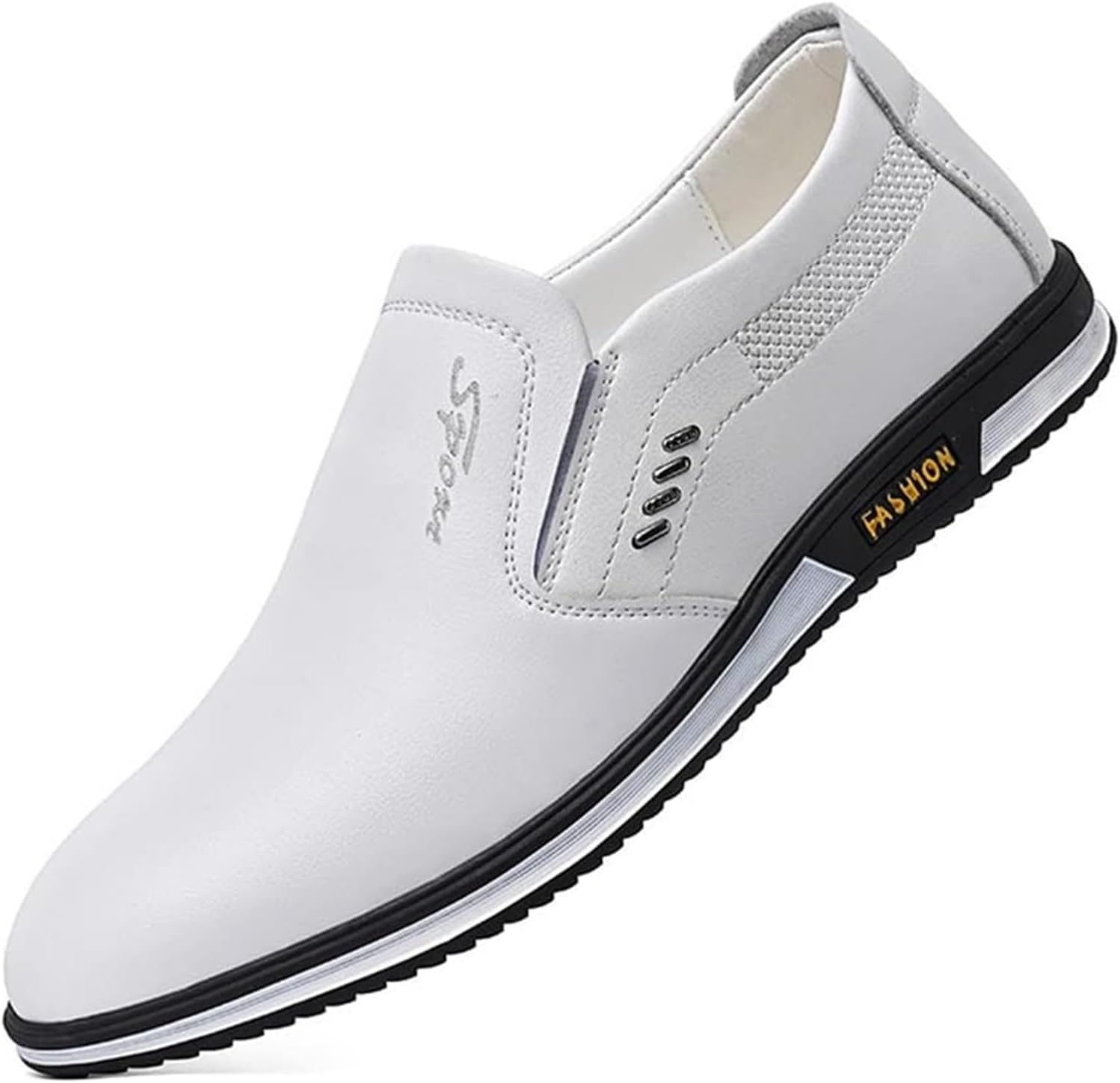 

Мужские кожаные модные лоферы, повседневные слипоны с круглым носком, дышащие деловые туфли и прогулок Generic, белый