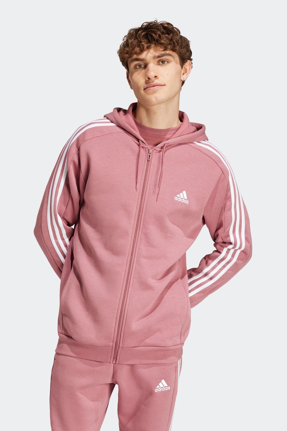 

Толстовка Essentials из флиса с тремя полосками на молнии Adidas, красный