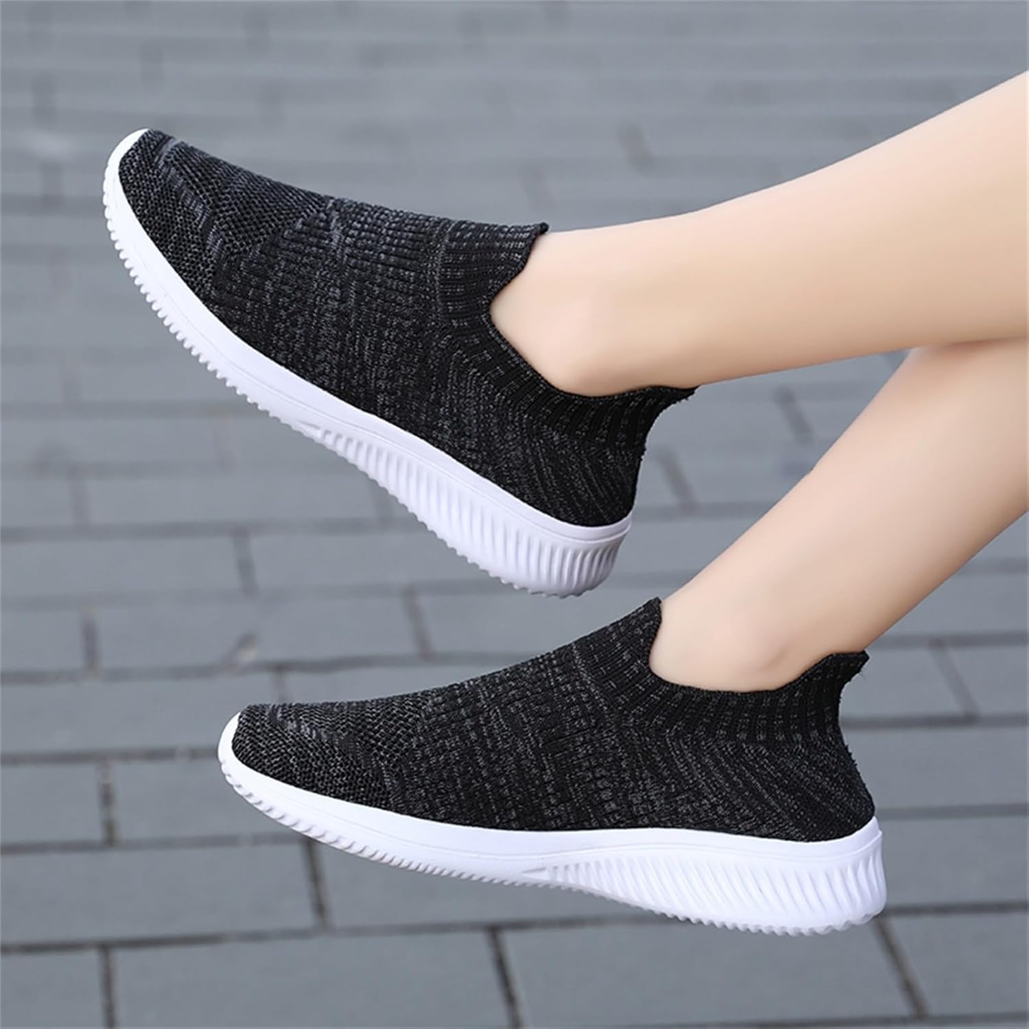 Мужские кроссовки IWIHMIV Slip On для ходьбы, тенниса и бега, легкие, дышащие, повседневные и для тренировок, черный — фото 2