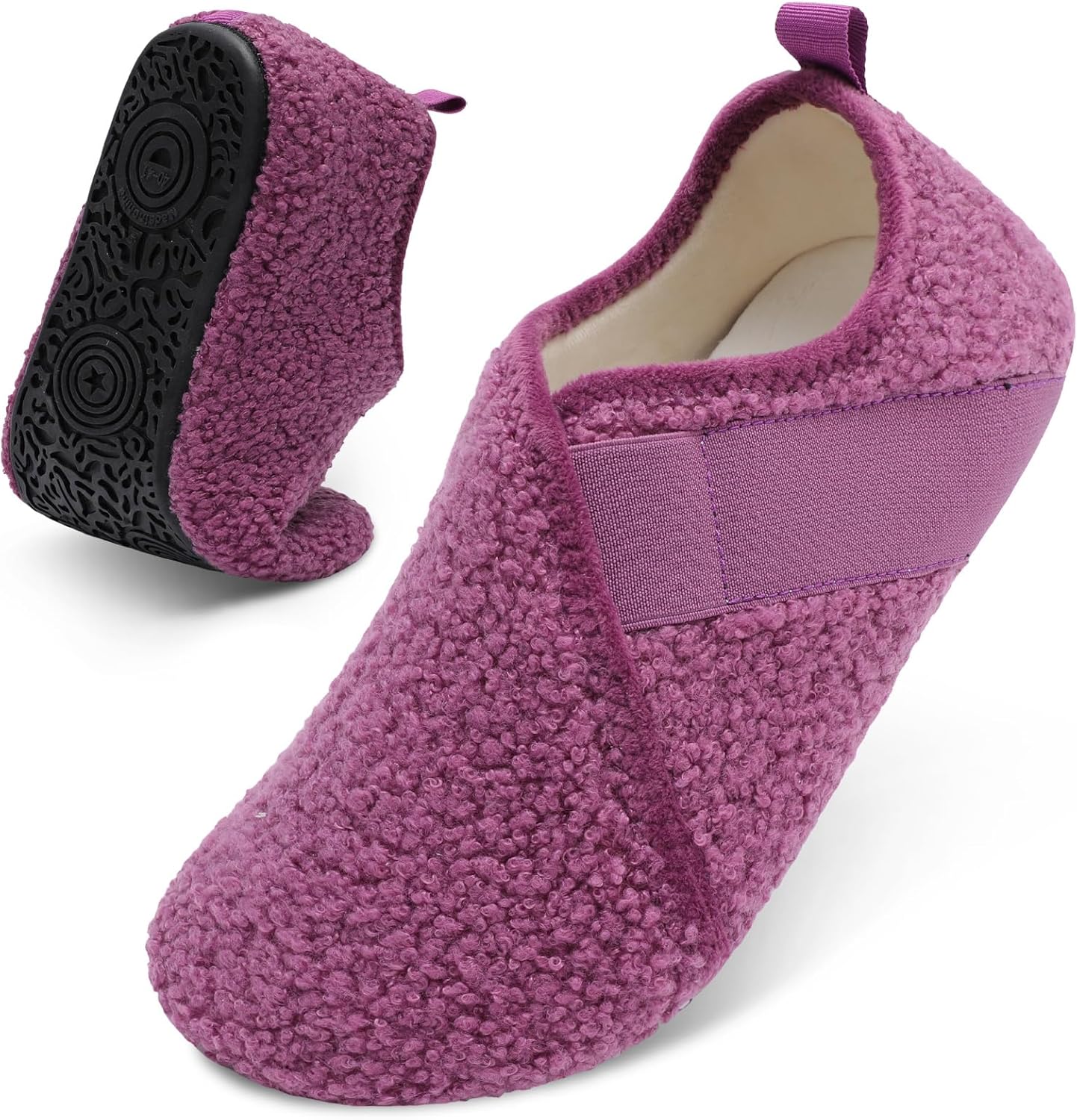

Домашние тапочки Besroad для женщин и мужчин, удобные тапочки-носки с меховой отделкой, мягкой резиновой подошвой для дома, спальни, путешествий и йоги, фиолетовый