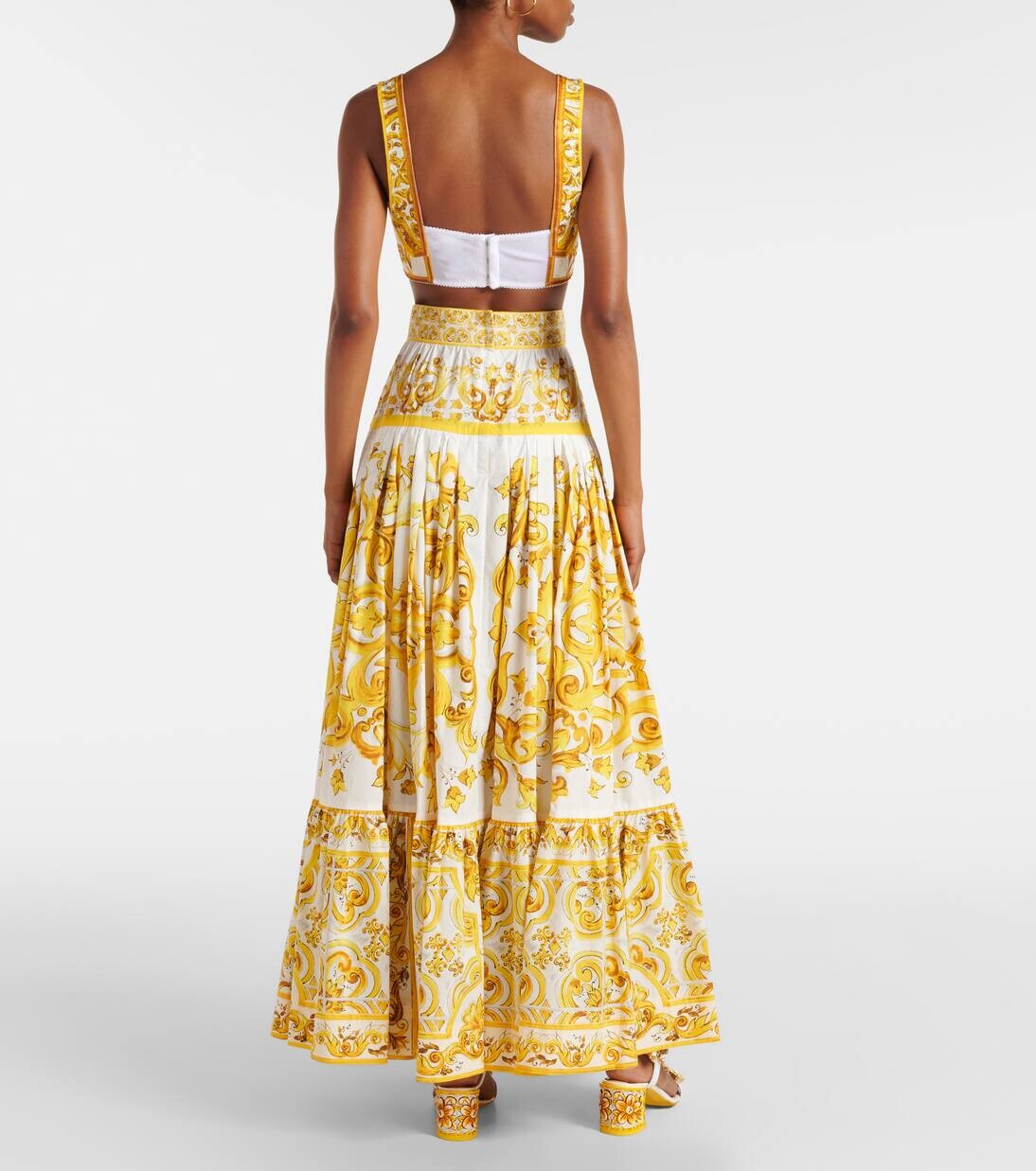 Укороченный топ из поплина майолика Dolce&Gabbana, цвет mix maiolica giallo — фото 3