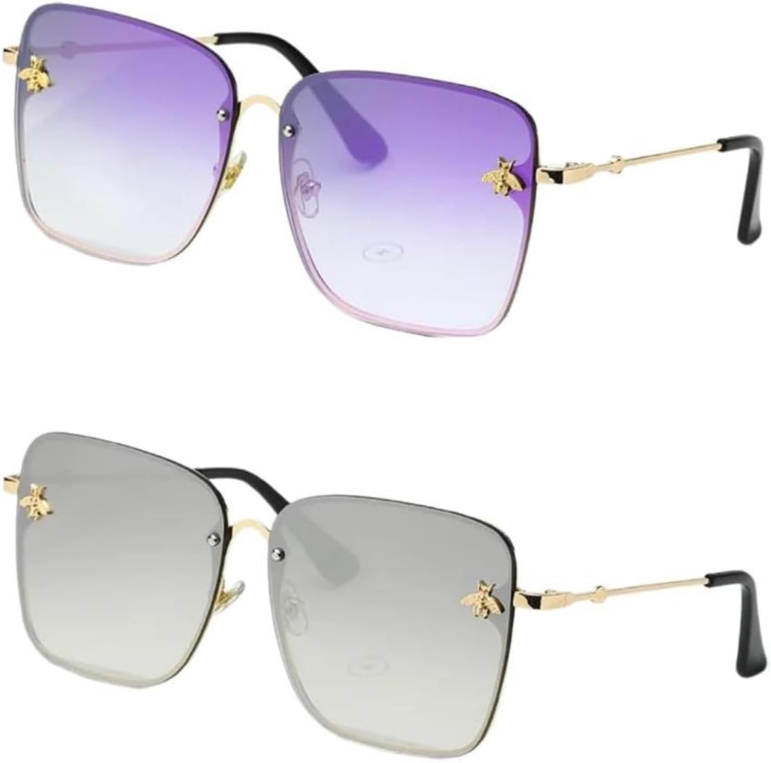 

Большие квадратные солнцезащитные очки без оправы с рисунком пчел, стильный узор в виде пчел, большие квадратные солнцезащитные очки, дизайн без оправы UQKY, Cranber 1