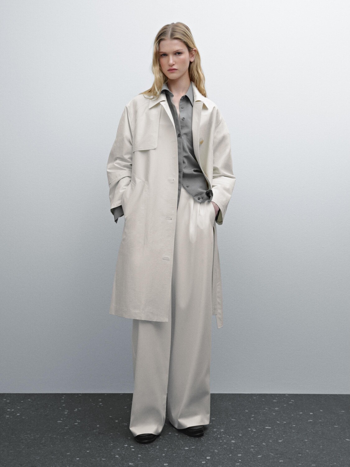 

Пальто из хлопковой смеси Massimo Dutti, бежевый