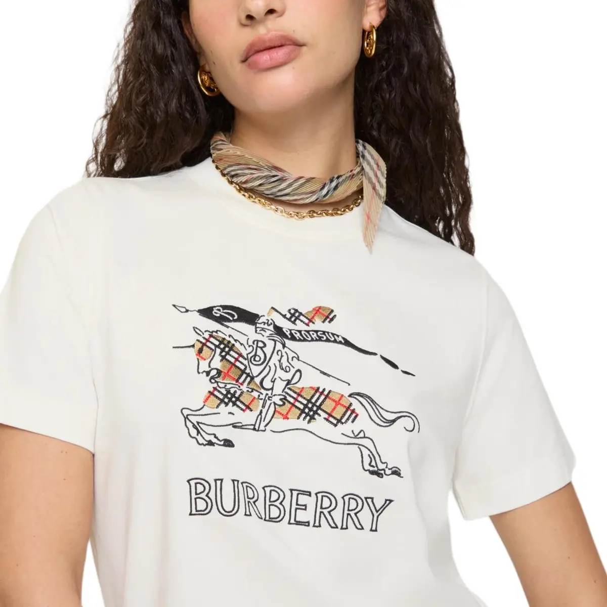Футболка из хлопка Burberry, рыцарь-наездник, белый — фото 4