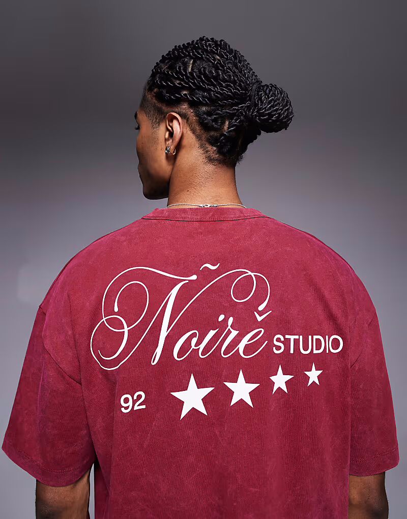 

Футболка свободного кроя ASOS DESIGN из плотной ткани плотностью 220 г/м², выбеленная, красного цвета с текстовым графическим рисунком