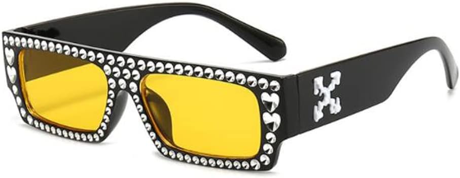

Солнцезащитные очки PUB маленького квадратного прямоугольного размера с имитацией бриллиантов и широкими дужками, солнцезащитные очки для мужчин и женщин, Black Frame Yellow Flakes