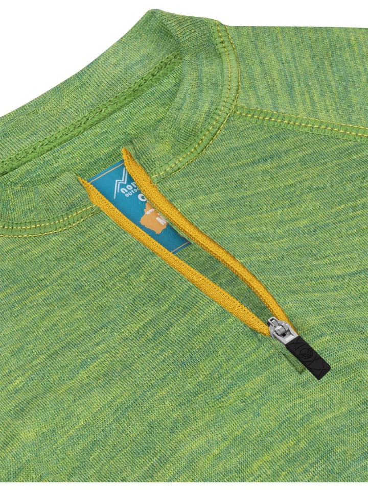 Normani Outdoor Sports Детская футболка с длинным рукавом из мериносовой шерсти с застежкой-молнией на четверть длины, модель Nyapari, зеленого цвета — фото 3