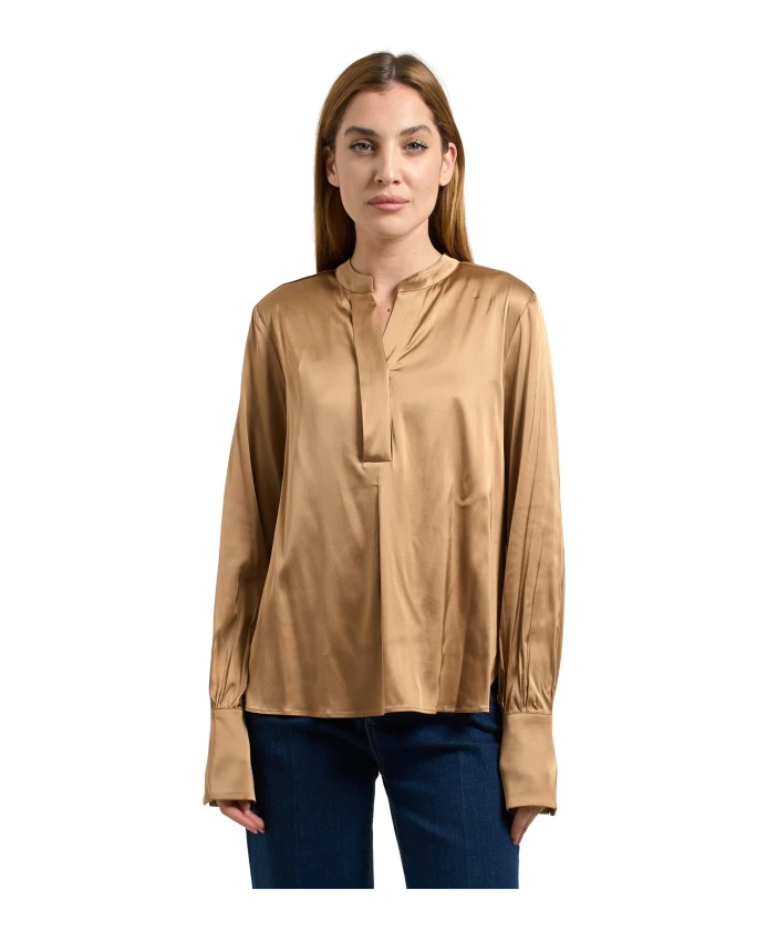

Атласная блузка с корейским воротником, верблюжий цвет Fracomina, коричневый