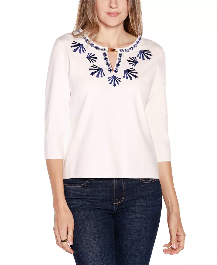 

Женский свитер Black Label с вышитым принтом и разрезом на горловине Belldini, белый