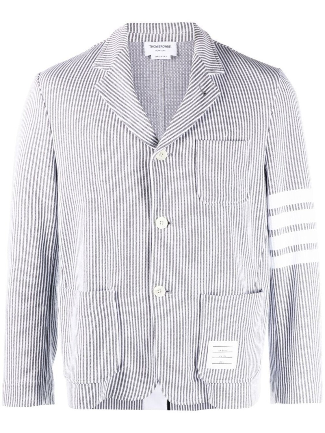 

Thom Browne 4-Bar seersucker single-breasted blazer, серый