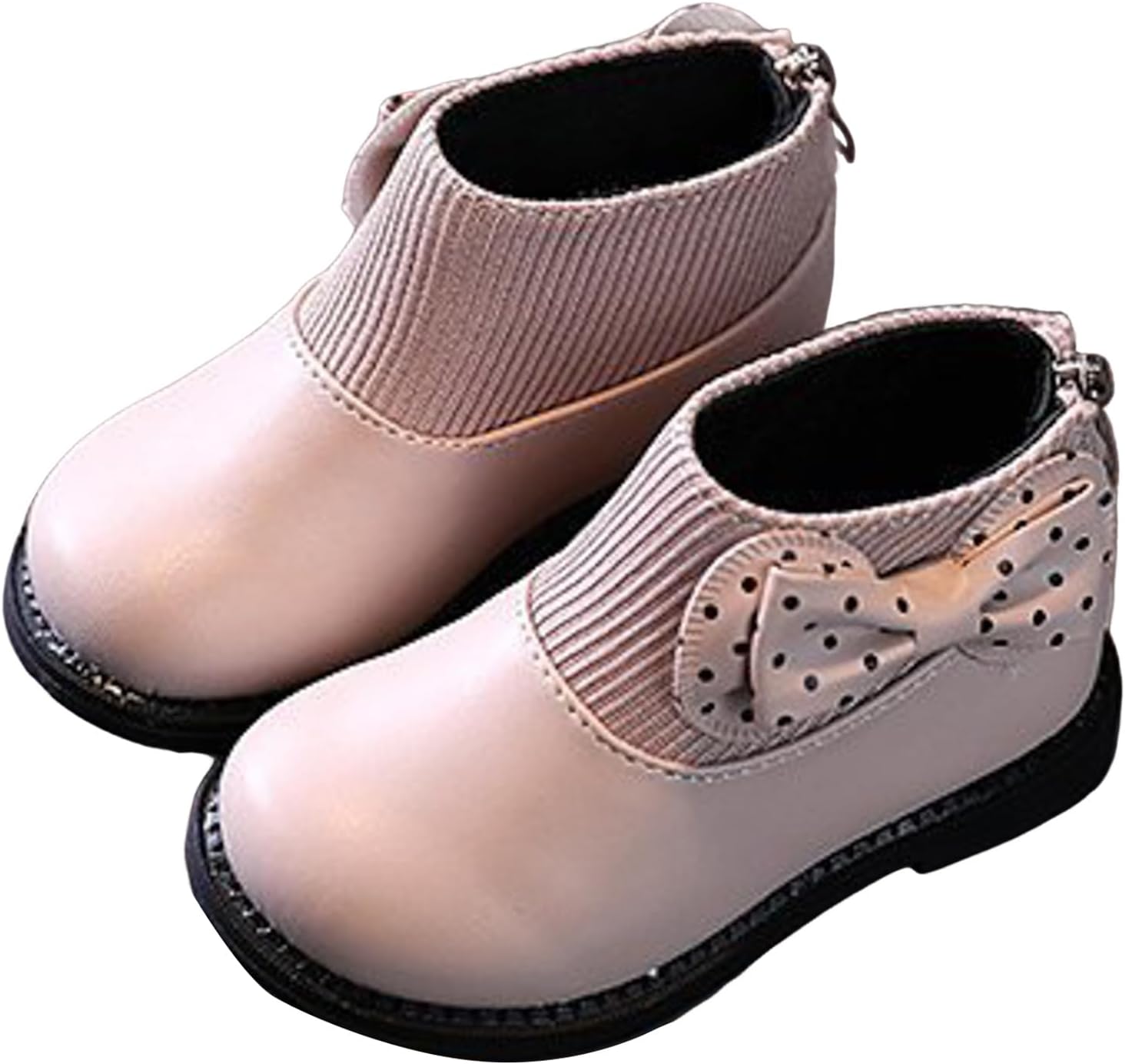 

Детские милые ботильоны с бантиком, с круглым носком, кожаные с вязаной манжетой, на низком каблуке, нарядные короткие ботиночки для малышей и детей постарше Generic, Pink