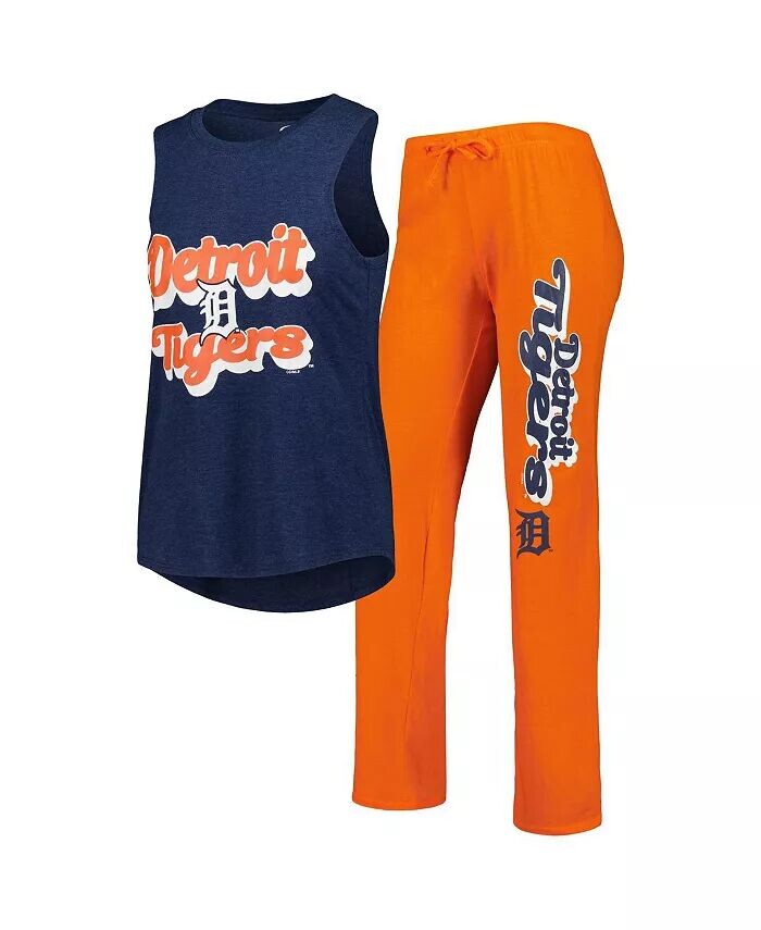 

Женский оранжевый, темно-синий комплект для сна с надписью Detroit Tigers Meter Muscle, майка и штаны Concepts Sport