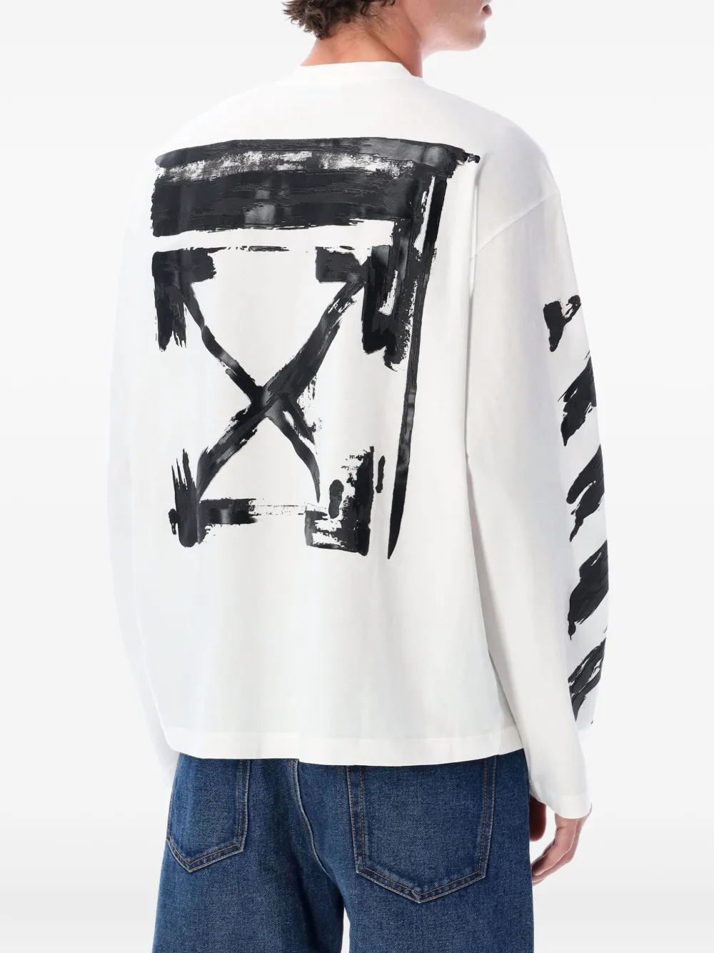 Футболка с длинными рукавами и принтом в виде стрелки OFF-WHITE, белый — фото 2