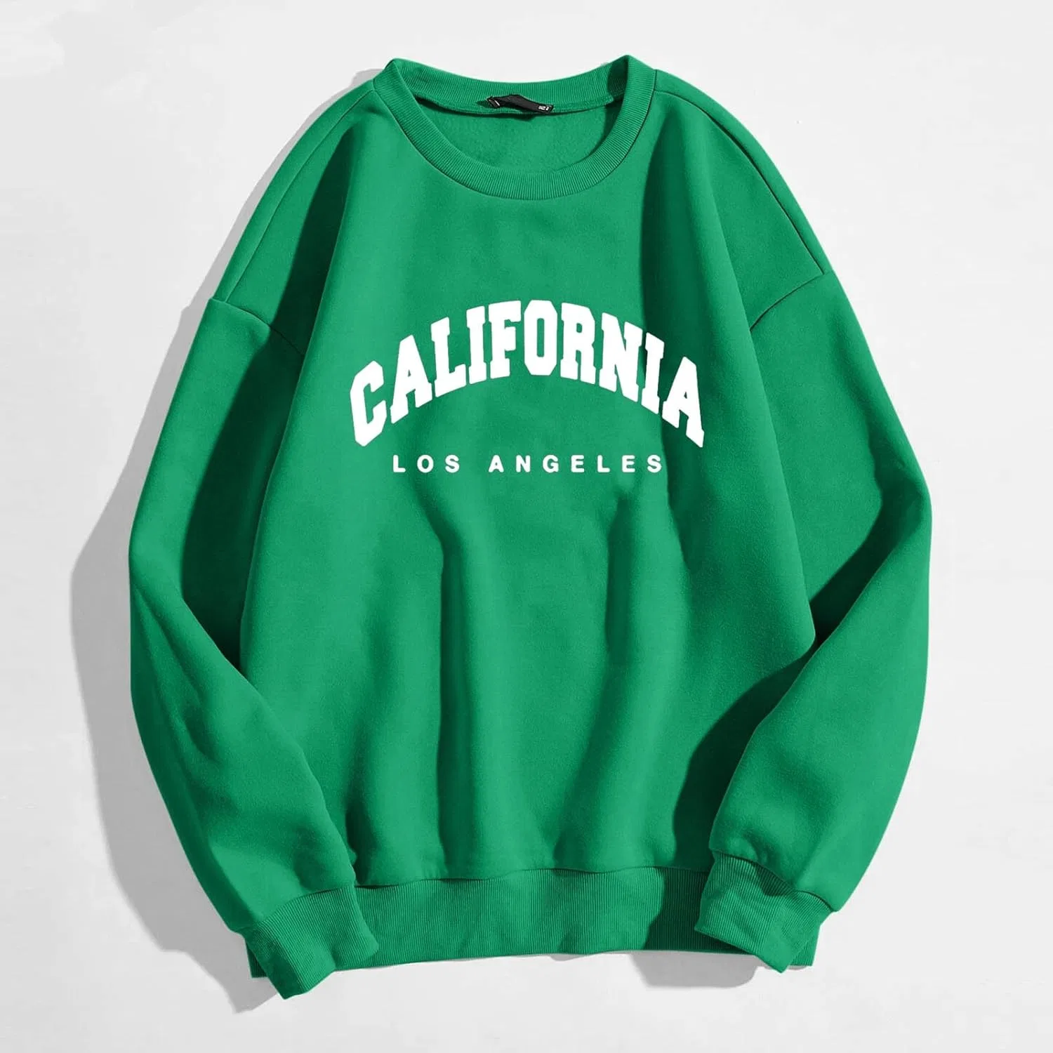 Generic Женский свитшот большого размера Los Angeles с круглым вырезом и буквенным принтом, свободного кроя, модный топ, Z02-Green — фото 2