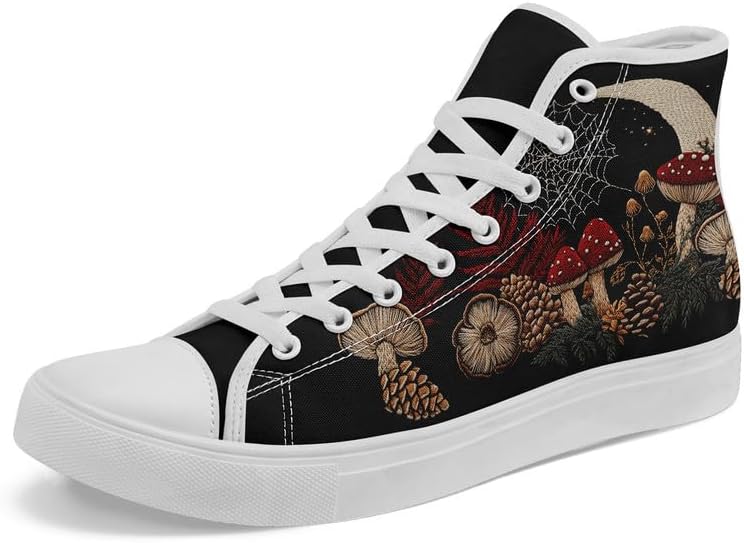 

Женские высокие кеды из холщовой ткани AWSOLE с принтом грибов и цветов, мужские кроссовки на шнуровке с плоской подошвой, стильная обувь для пар, белый/черный/красный/коричневый