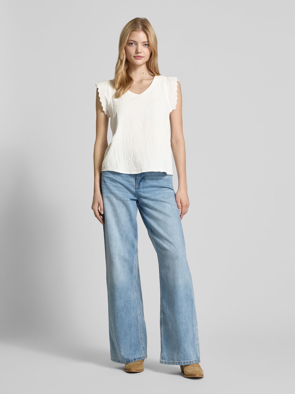 

Блузка Comfort Fit с короткими рукавами из чистого хлопка, модель «THYRA» Only, кремовый