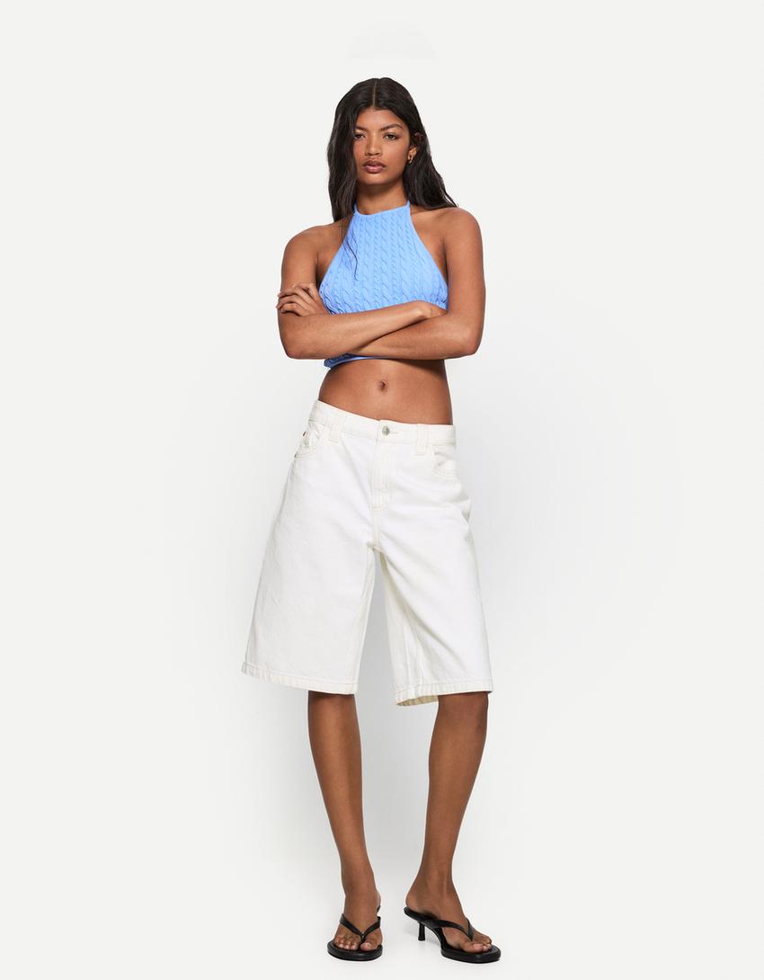 

Мешковатые джинсовые шорты Bershka, белый