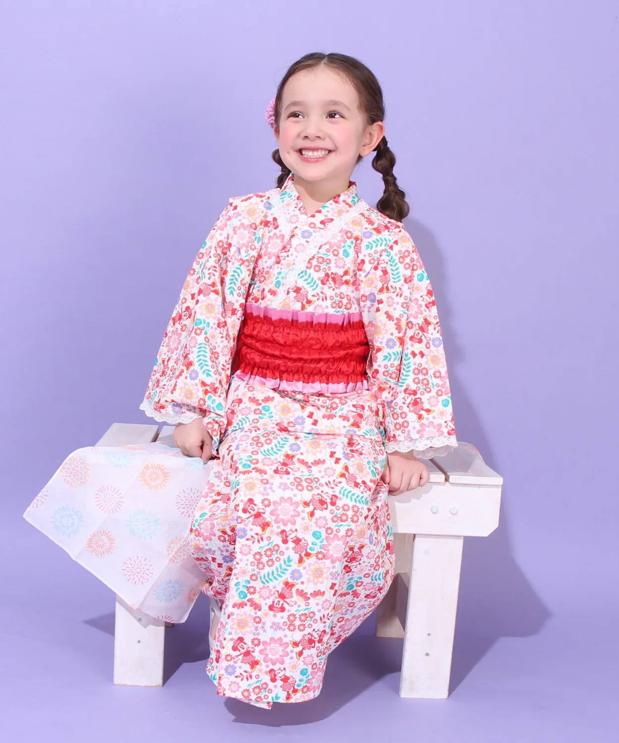 Детский 2WAY комплект-юката Minnie Mouse BABYDOLL с поясом-бантом, белый — фото 2