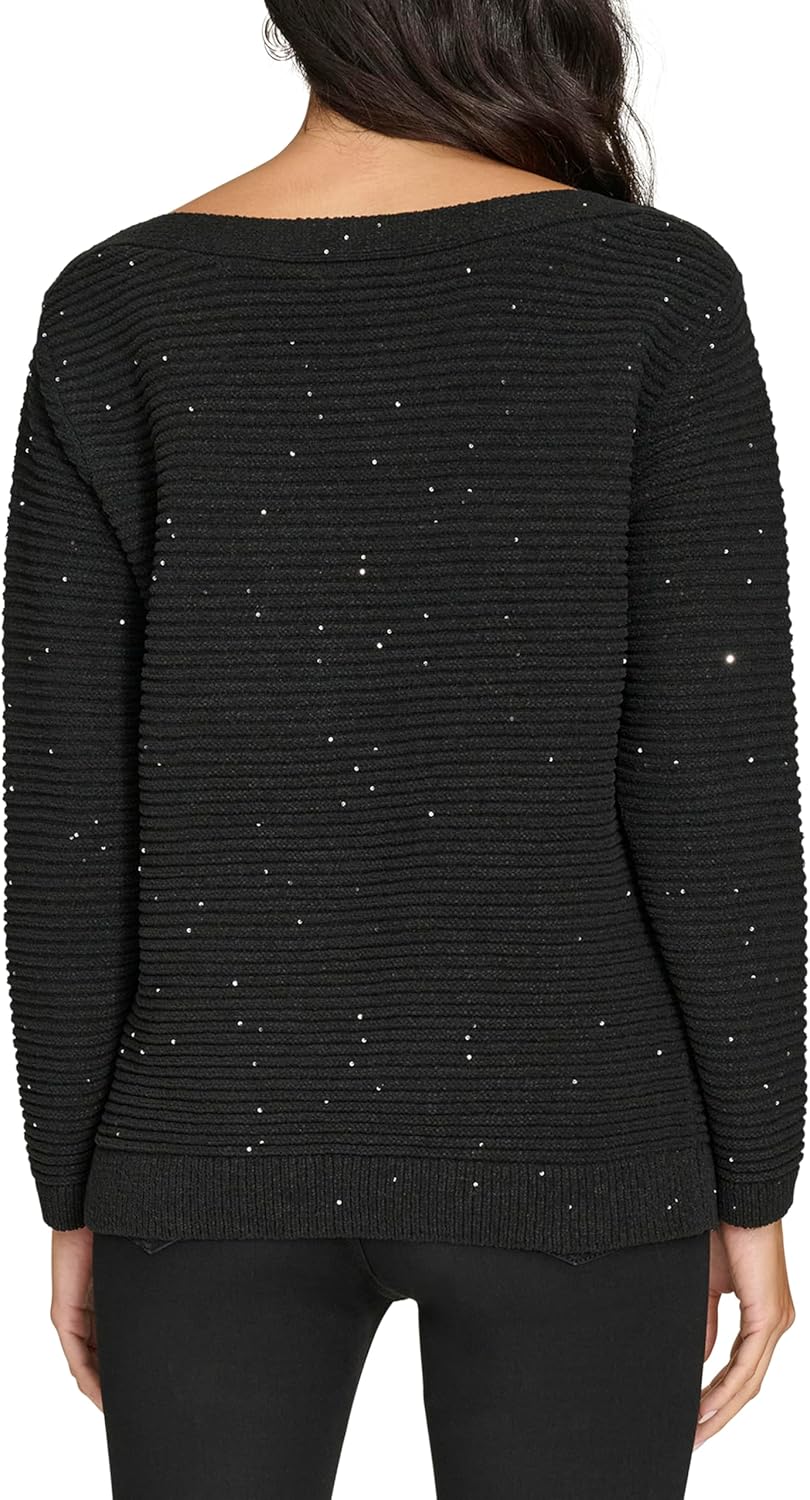 Женский свитер Calvin Klein с вырезом-лодочкой и пайетками, Black — фото 4