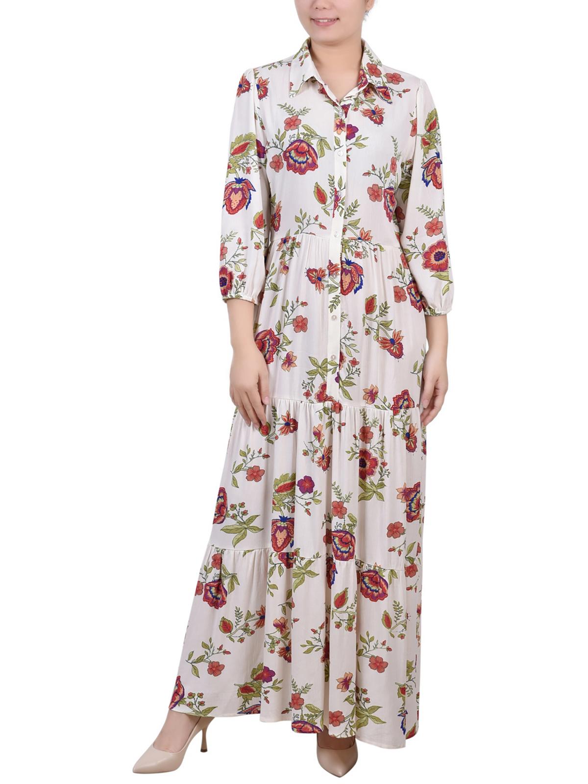 

Платье макси из жатого яруса для женщин Petites NY Collection, цвет ivory floral