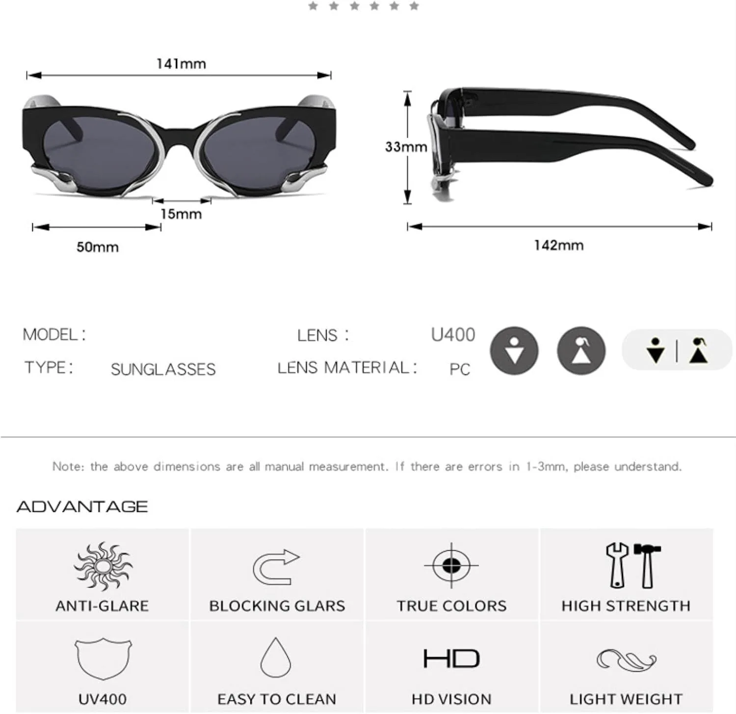 

Ретро-солнцезащитные очки «кошачий глаз» для женщин, модные, с металлическим декором, в стиле панк, с защитой от УФ-излучения UV400 TVTBBVV, C6gray-black