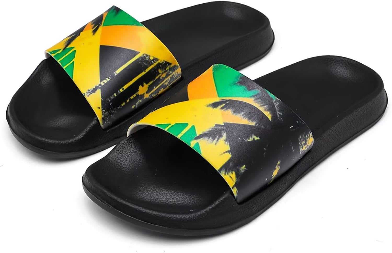 

Тапочки Hsaiyjsp Pineapple для женщин и мужчин с поддержкой свода стопы, плоские сандалии, нескользящие, для дома, бассейна, душа, Jamaican Flag Palm