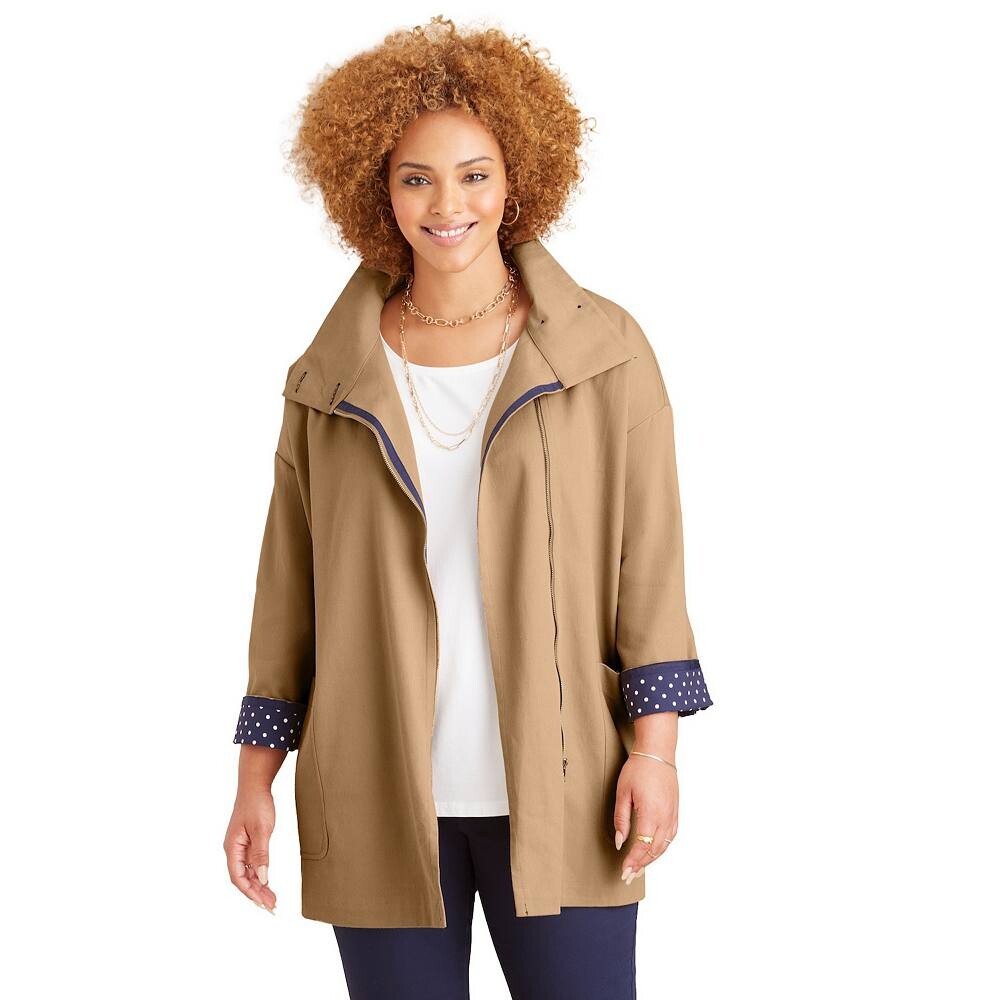 

Женский дождевик размера плюс Liz&me Katerinas с воротником-воронкой Catherines, цвет Soft Camel