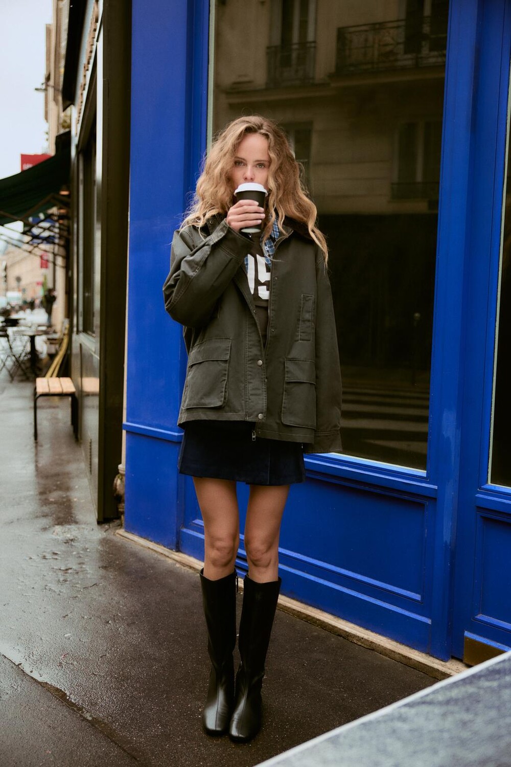 

Вощеная куртка с вельветовым воротником ZARA, мох зеленый