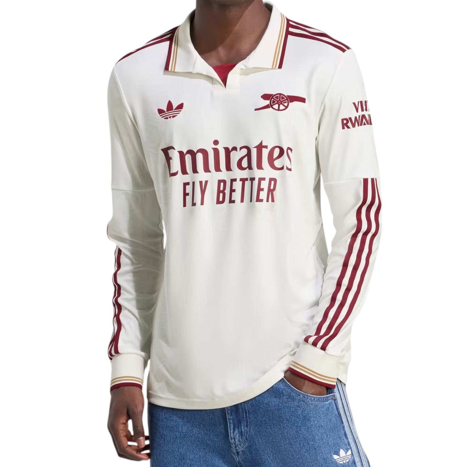 Футболка Adidas Arsenal 2025/2026 с длинным рукавом, третья форма, цвет «Cloud White Burgundy» — фото 3
