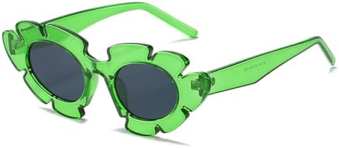 

Модные солнцезащитные очки конфетных цветов для женщин, ретро-очки в форме цветка, трендовые солнцезащитные очки для мужчин с защитой от УФ-излучения UV400 MTZJH, Green Grey